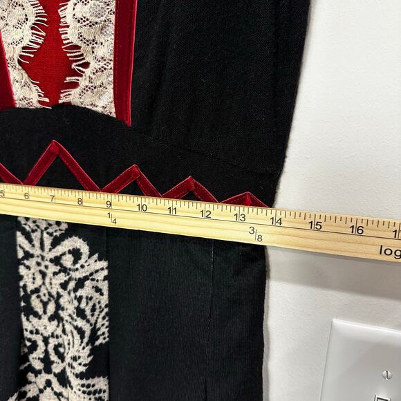 Vintage Lulu H Paris Fit & Flare Dress L Black Red Lace Detail Minor Flaw - Picture 12 of 13